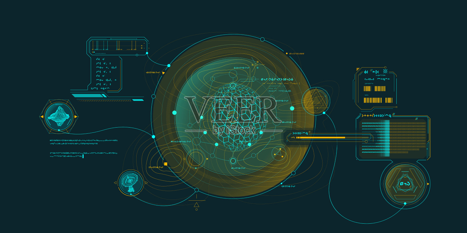 探索界面的科幻信息图表。插画图片素材