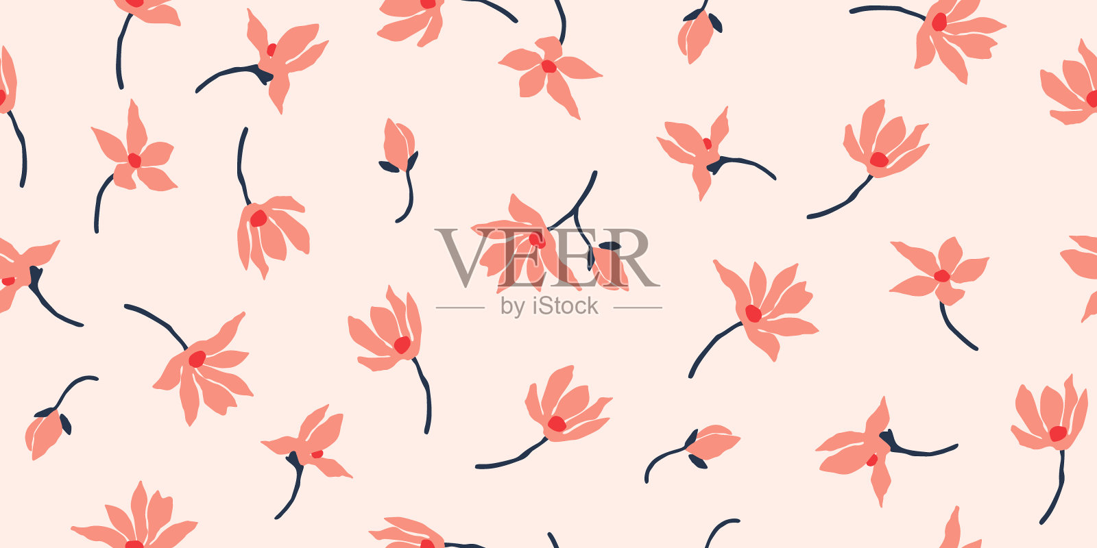 异国情调的手绘花，无缝图案与花卉织物，纺织品，服装，包装纸，封面，横幅，家居装饰，自然抽象的背景。矢量插图。插画图片素材