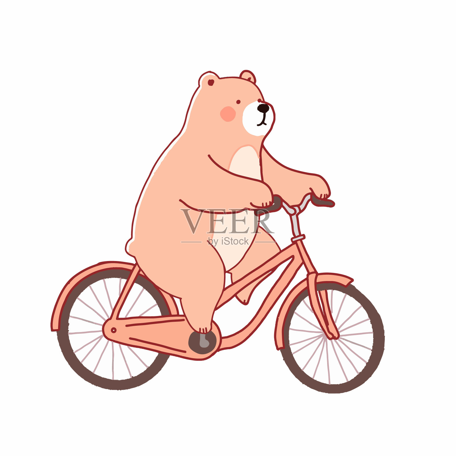 卡通风格的熊骑自行车。手绘矢量插图。插画图片素材