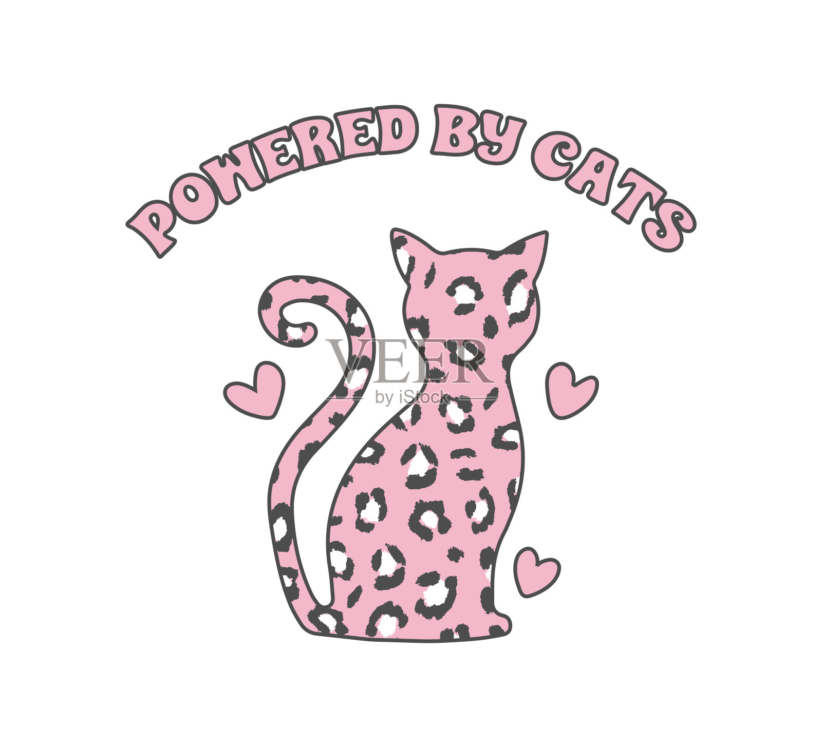 装饰标语与可爱的卡通猫在粉红色豹纹插画图片素材