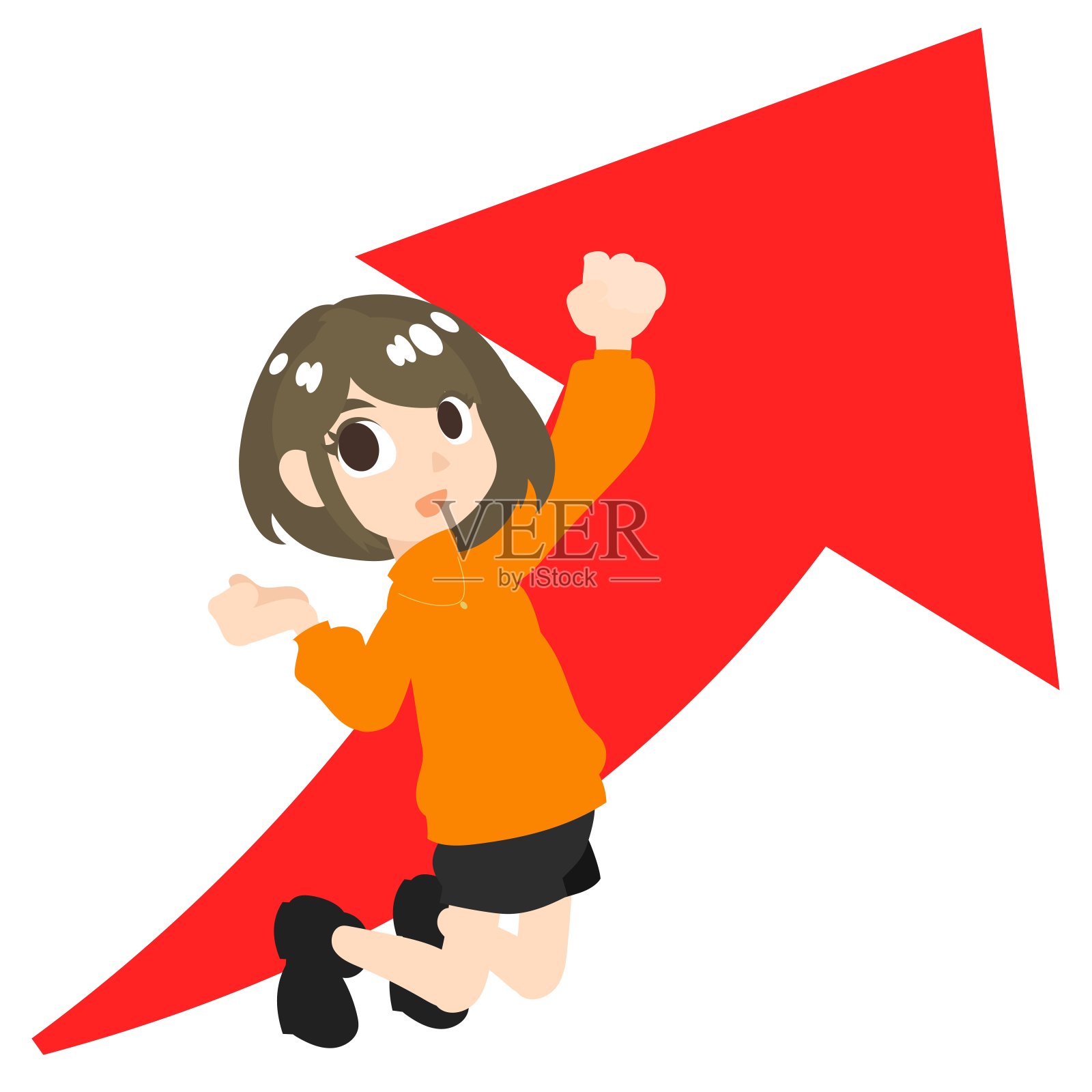 一个女人跳了起来，一支箭从她背上射了上来插画图片素材