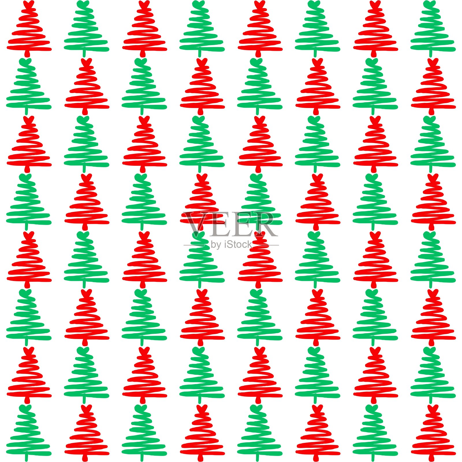 绿红色圣诞树简单的线条艺术图案背景插画图片素材