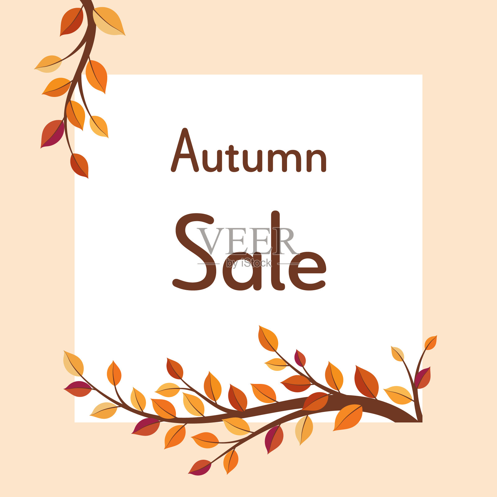 秋天出售。带有秋天树枝的销售海报。插画图片素材