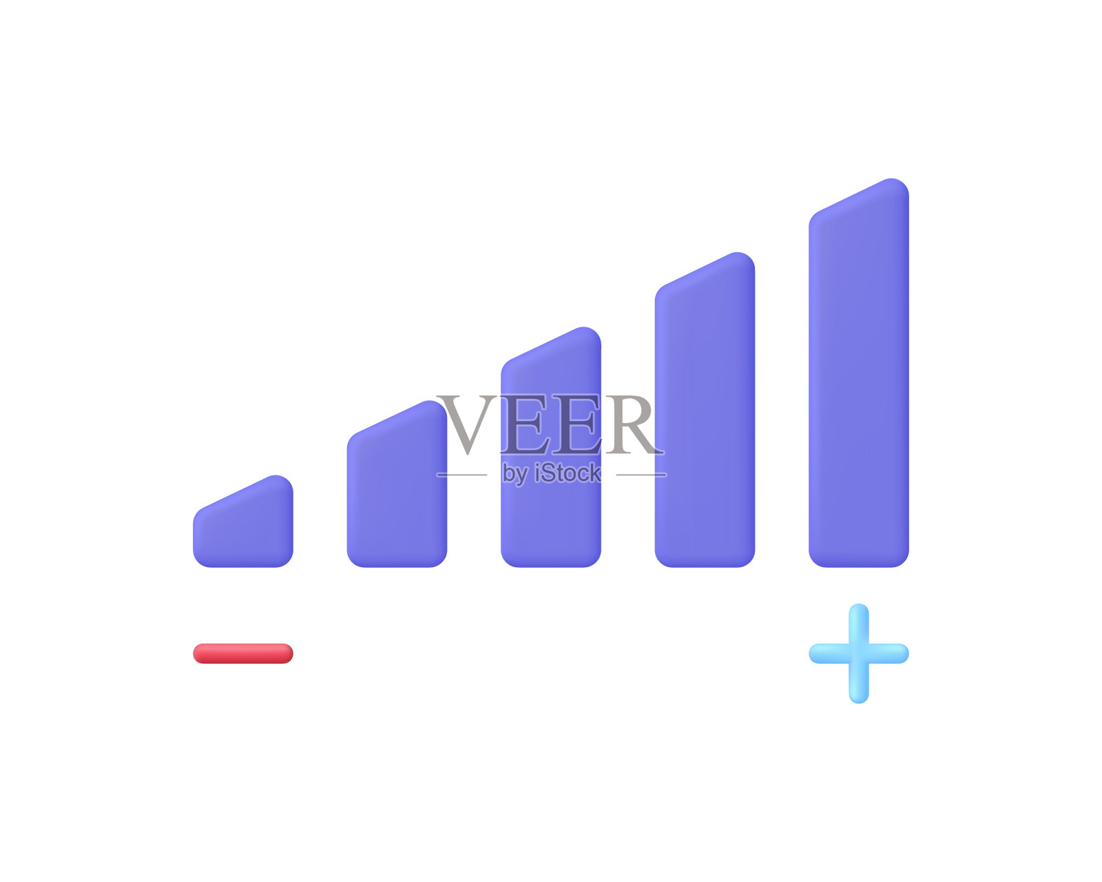 3D体积指示器插图。体积越来越小。可视化水平。滚动条的体积，亮度。插画图片素材