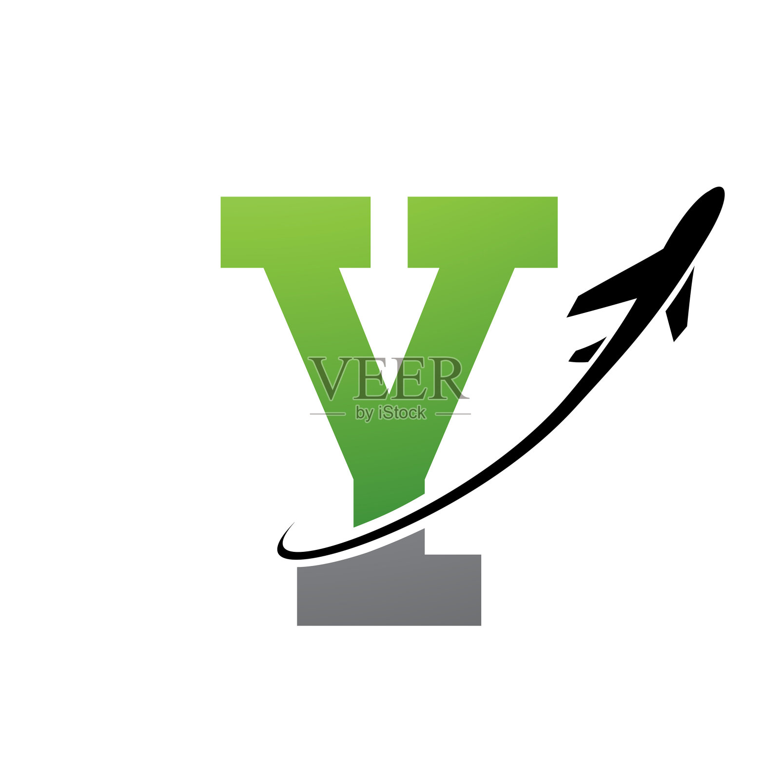 绿色和黑色古董字母Y图标与飞机插画图片素材