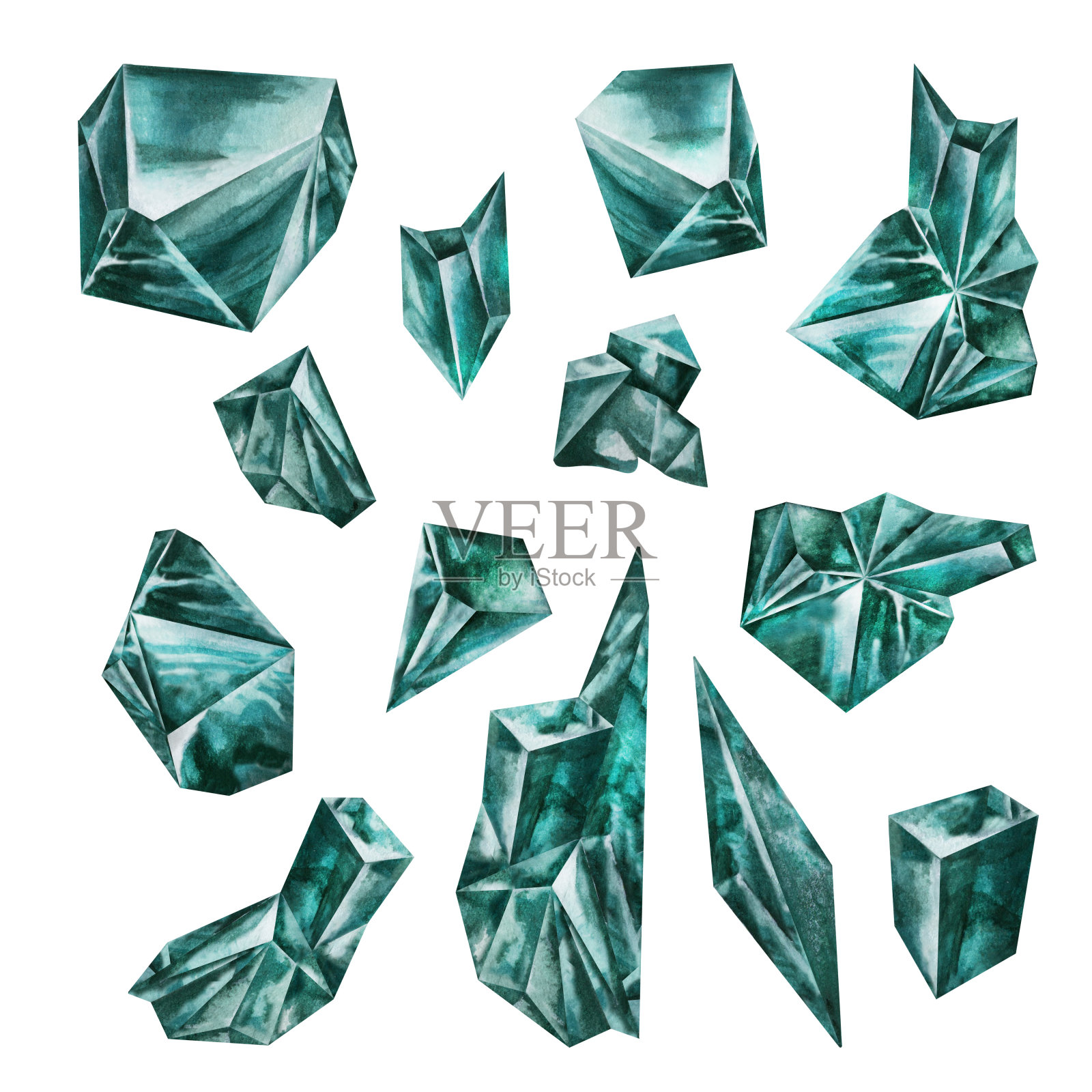 水彩心绿翡翠占星，神圣健康，炼金术，魔术，生日，情人节，万圣节插画图片素材