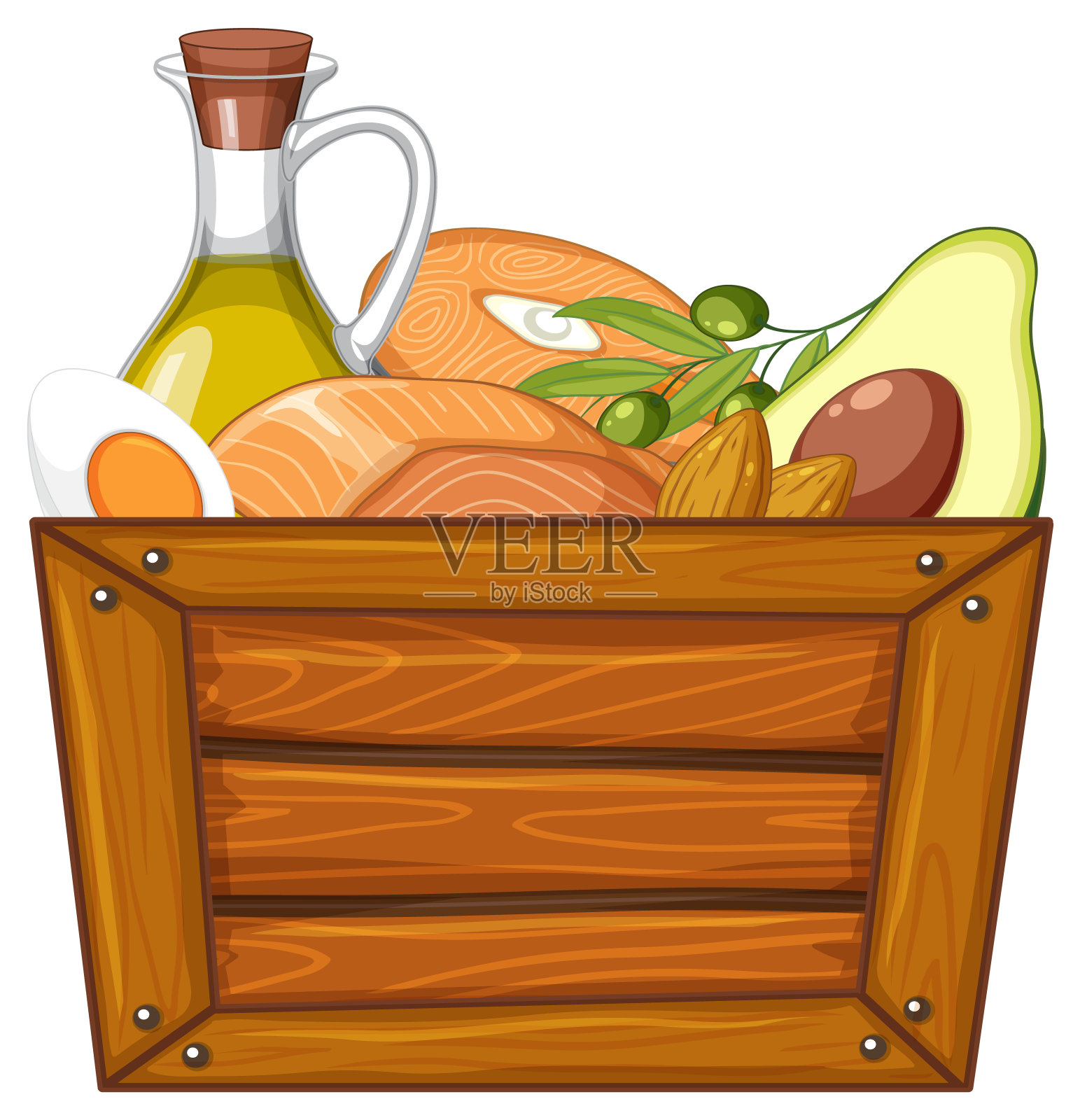 有机农场生产的健康食品在木箱插画图片素材