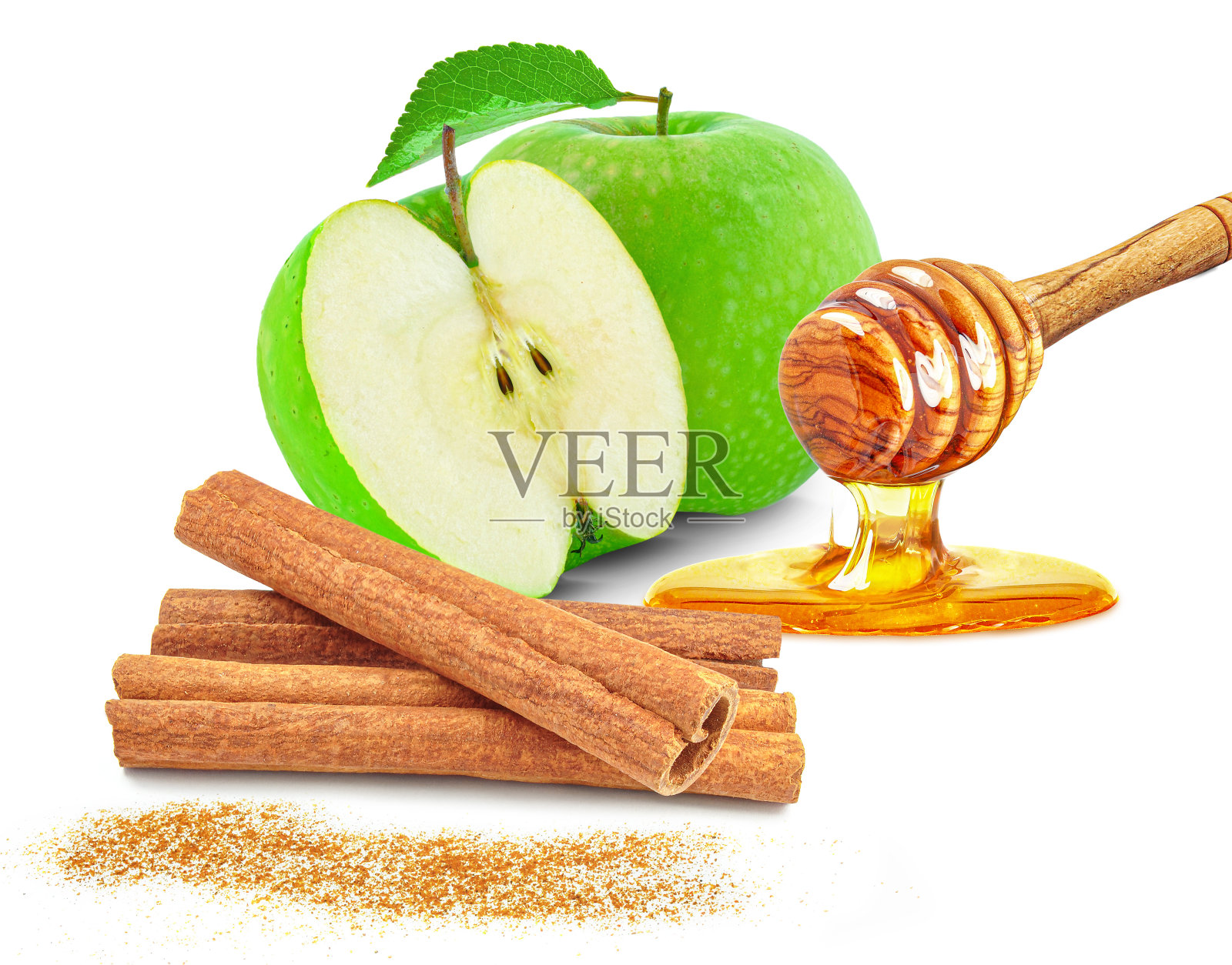 苹果配蜂蜜和肉桂照片摄影图片