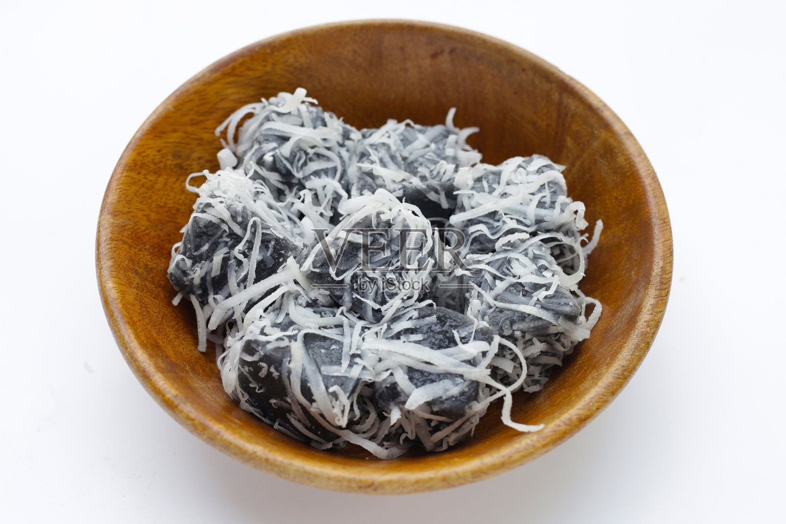 黑椰子甜布丁。泰国甜品。照片摄影图片