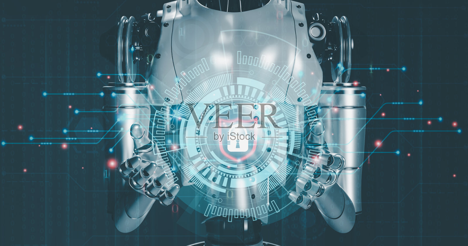 物联网网络保护全球商业机器人触摸键保护图标数字技术概念照片摄影图片