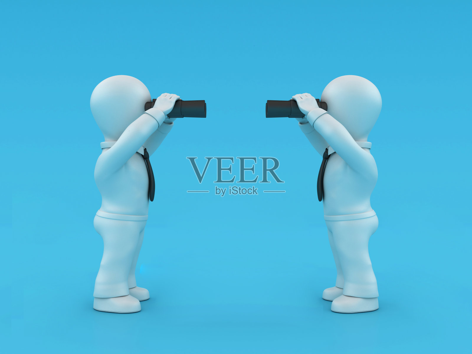 卡通商业人物与双筒望远镜照片摄影图片