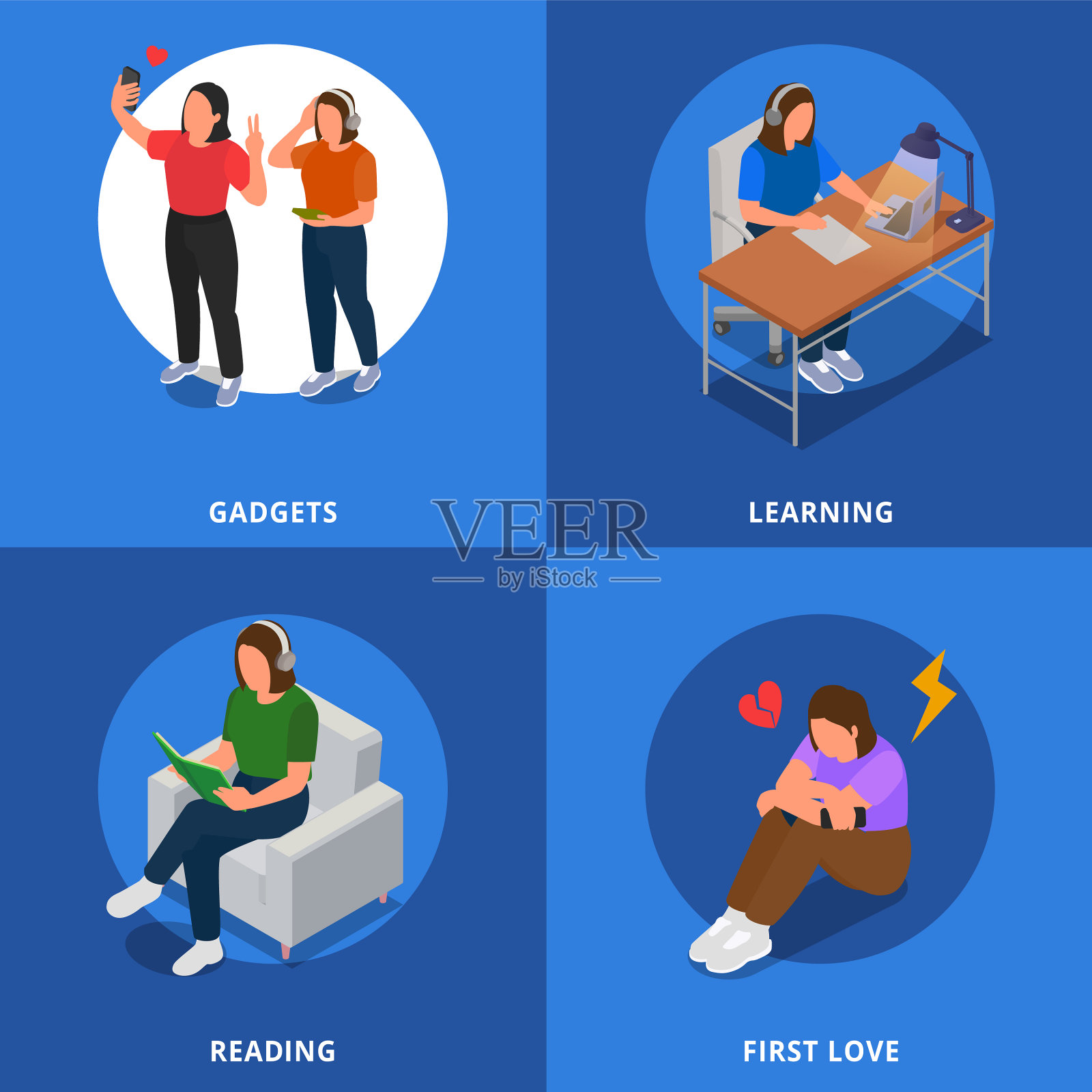 青少年概念图标集插画图片素材