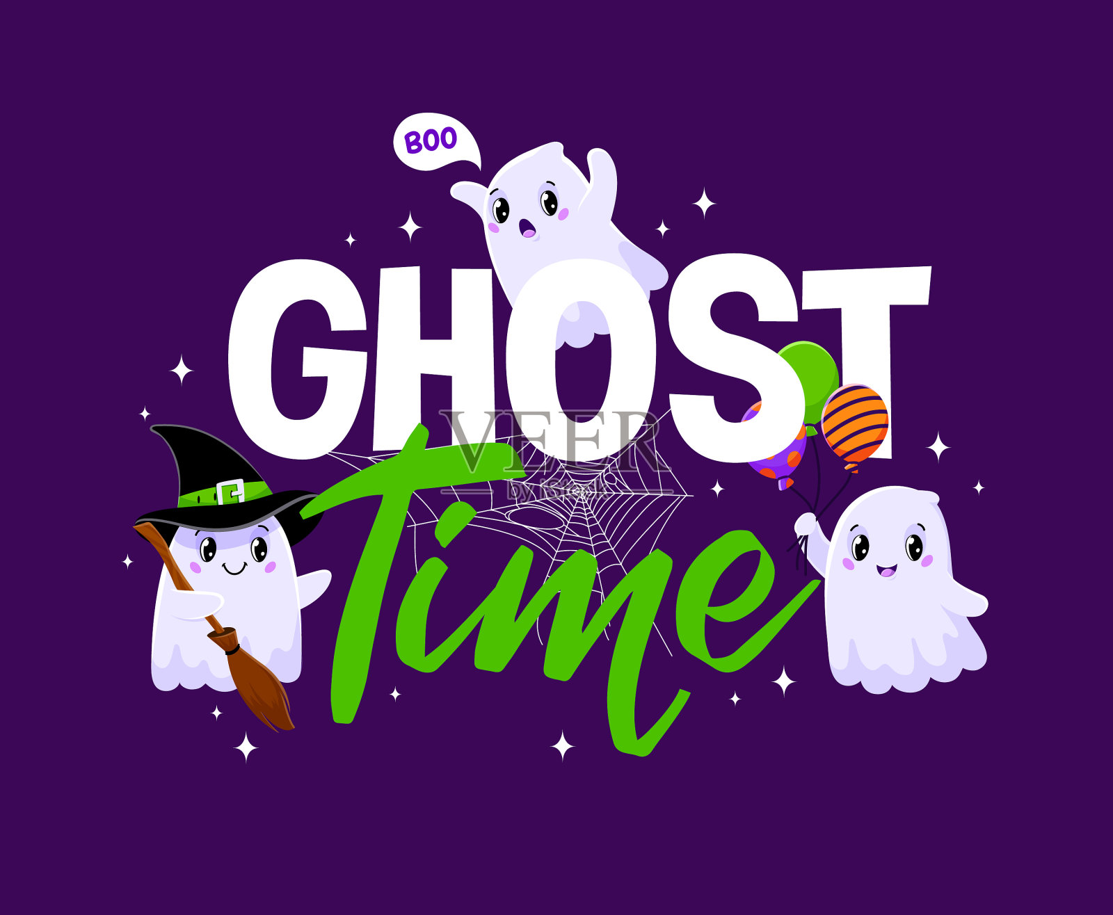 卡通卡哇伊万圣节鬼魂节日语录插画图片素材