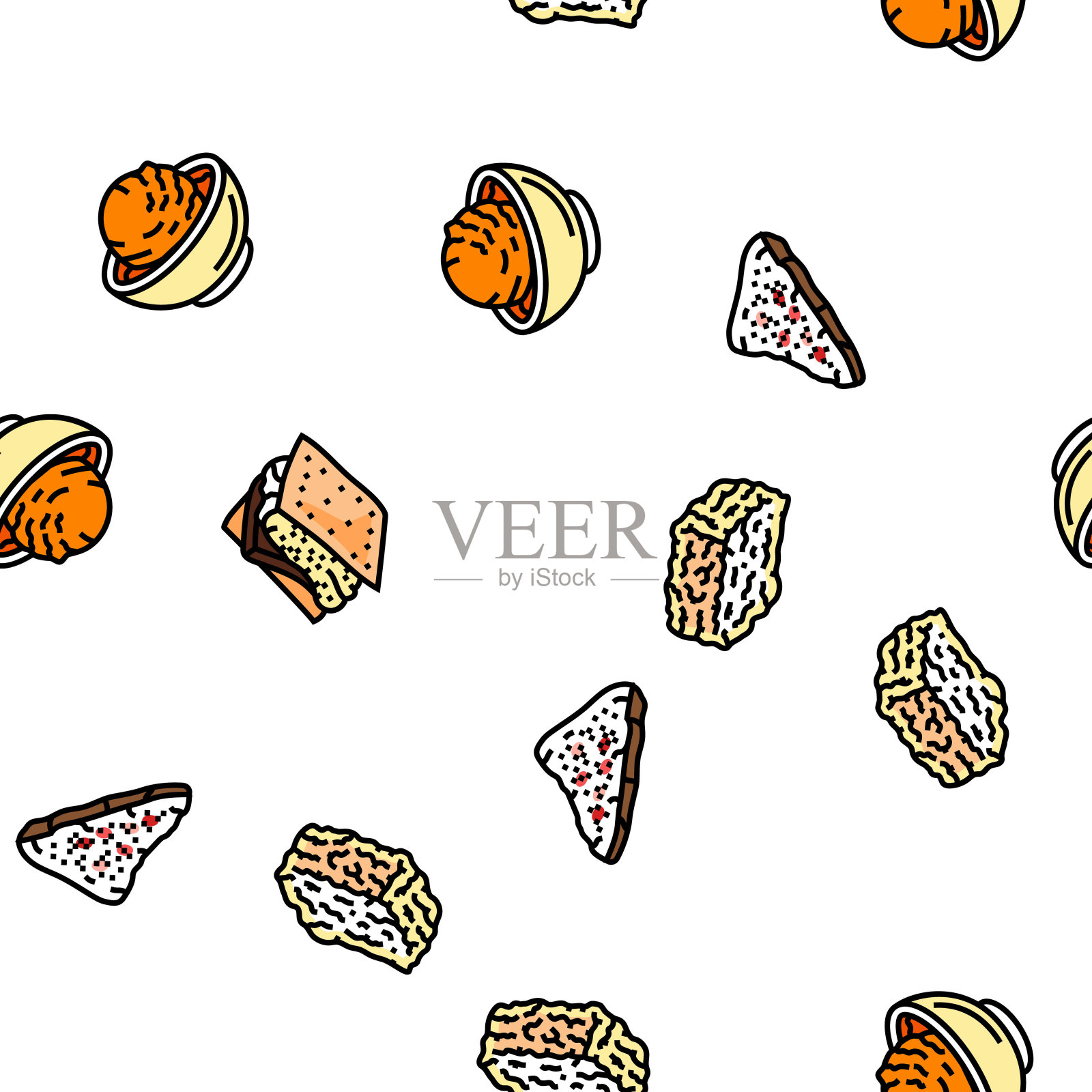 食物甜点小吃菜单矢量无缝图案插画图片素材