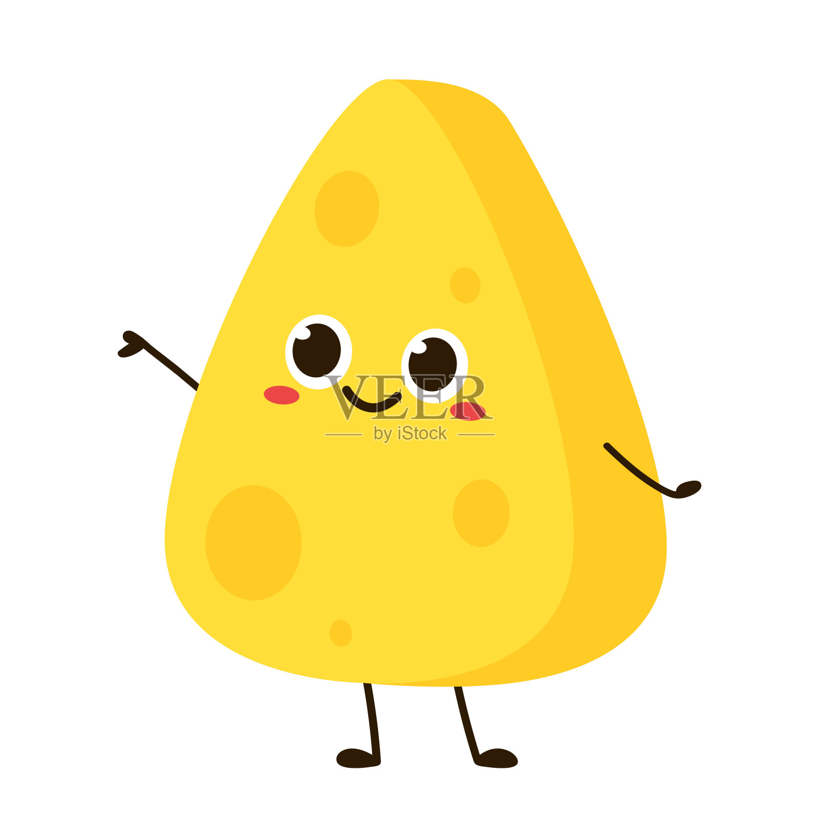 可爱快乐的奶酪角色。有趣的食物表情符号在平面风格。乳制品表情符号矢量插图。插画图片素材