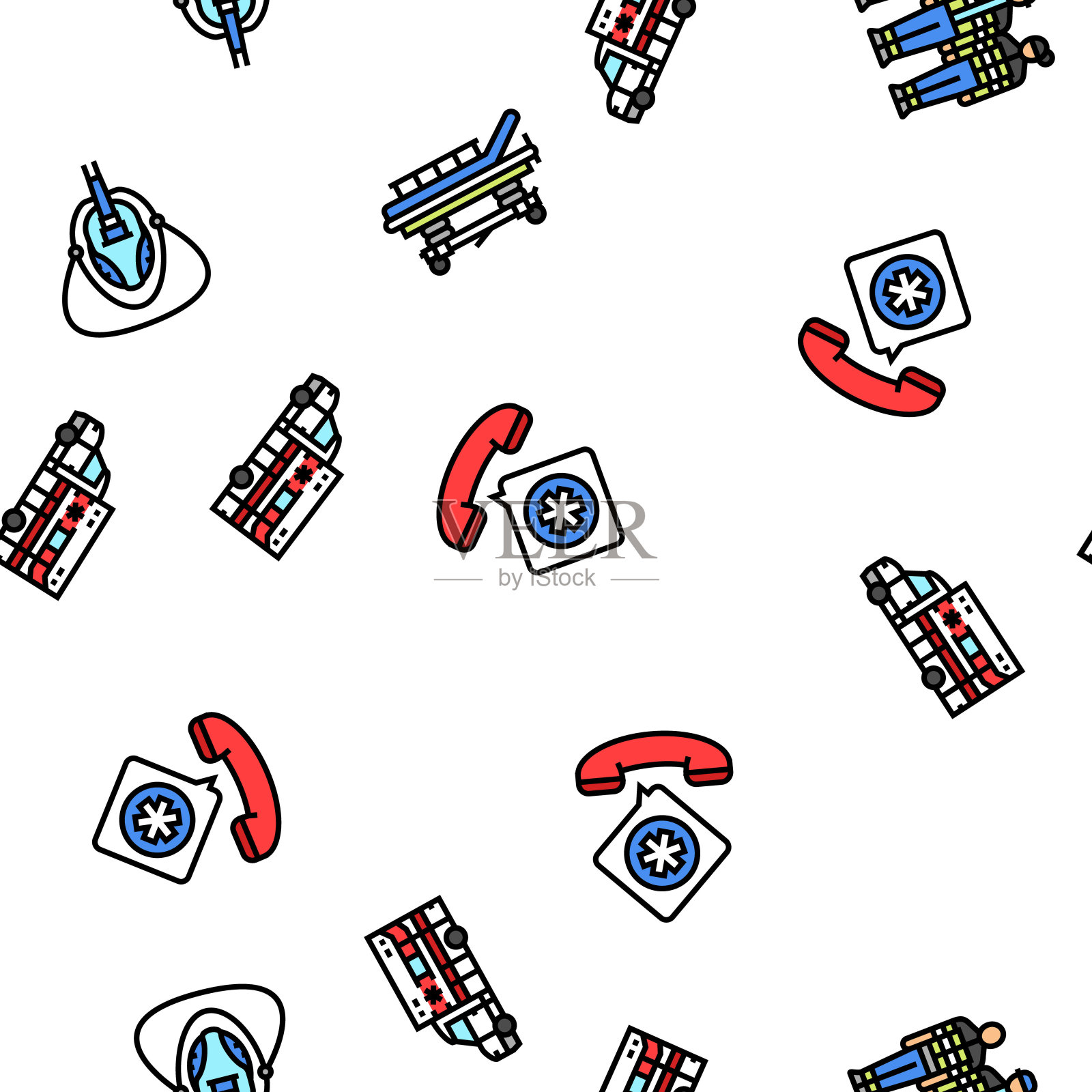 救护车医生医院无缝模式矢量插画图片素材