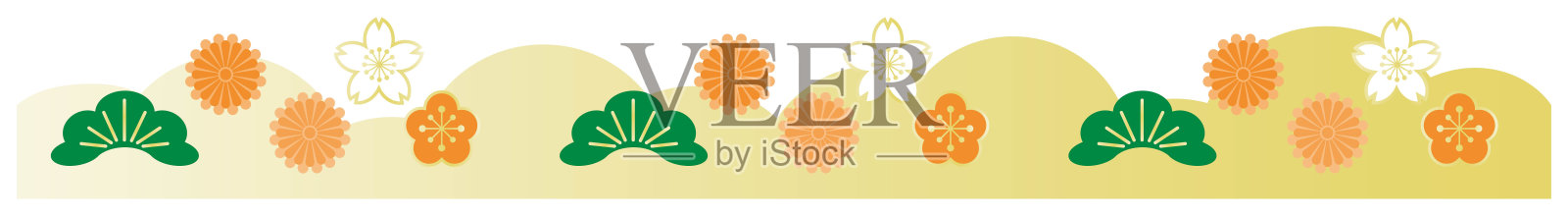 日本边框图案装饰的叶子和花朵。插画图片素材