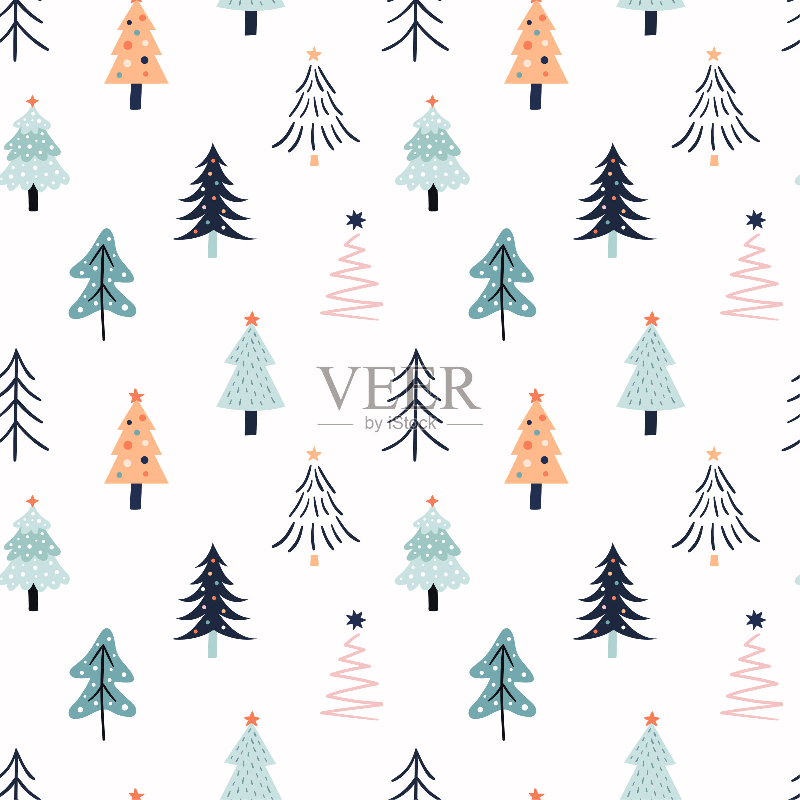 无缝图案与冬季圣诞树插画图片素材