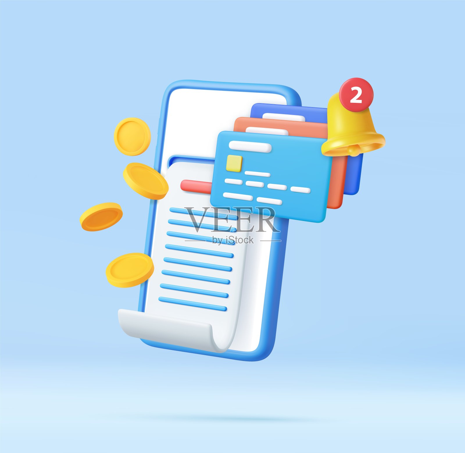 3D账单支付与信用卡插画图片素材