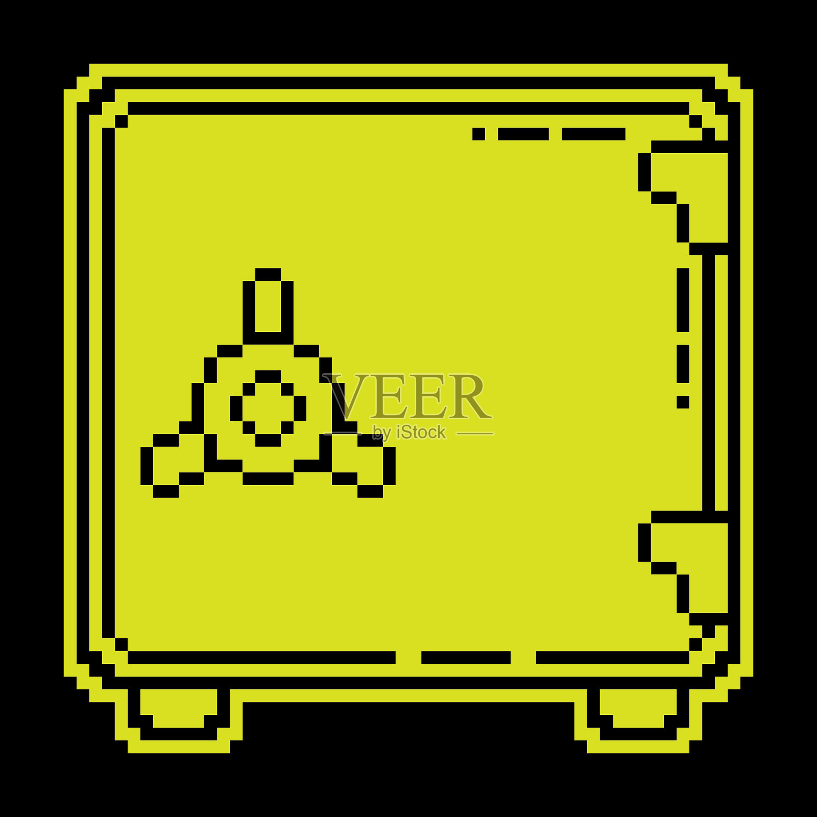 像素轮廓图标，银行金库，用于存储金钱，珠宝和证券。简单的黑色和黄色矢量分离插画图片素材