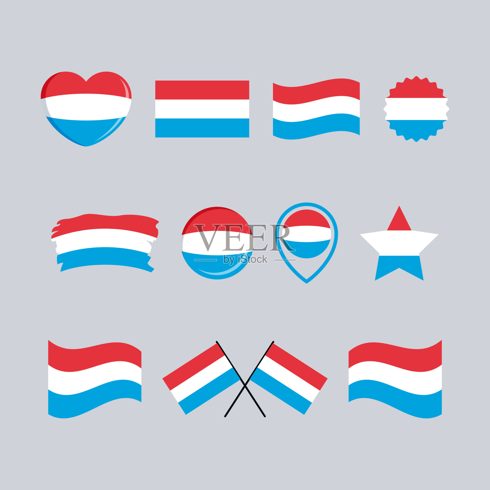 卢森堡国旗图标集矢量隔离在一个灰色的背景插画图片素材