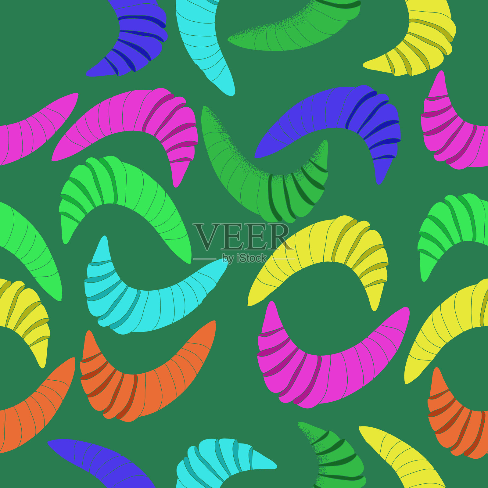 无缝设计彩色羊角包。手绘。插画图片素材