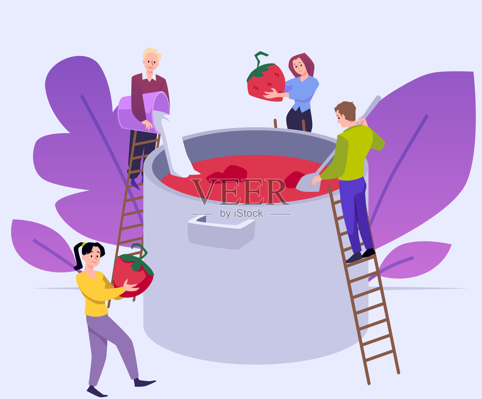 横幅与人烹饪草莓果酱或配置平面矢量插图。插画图片素材