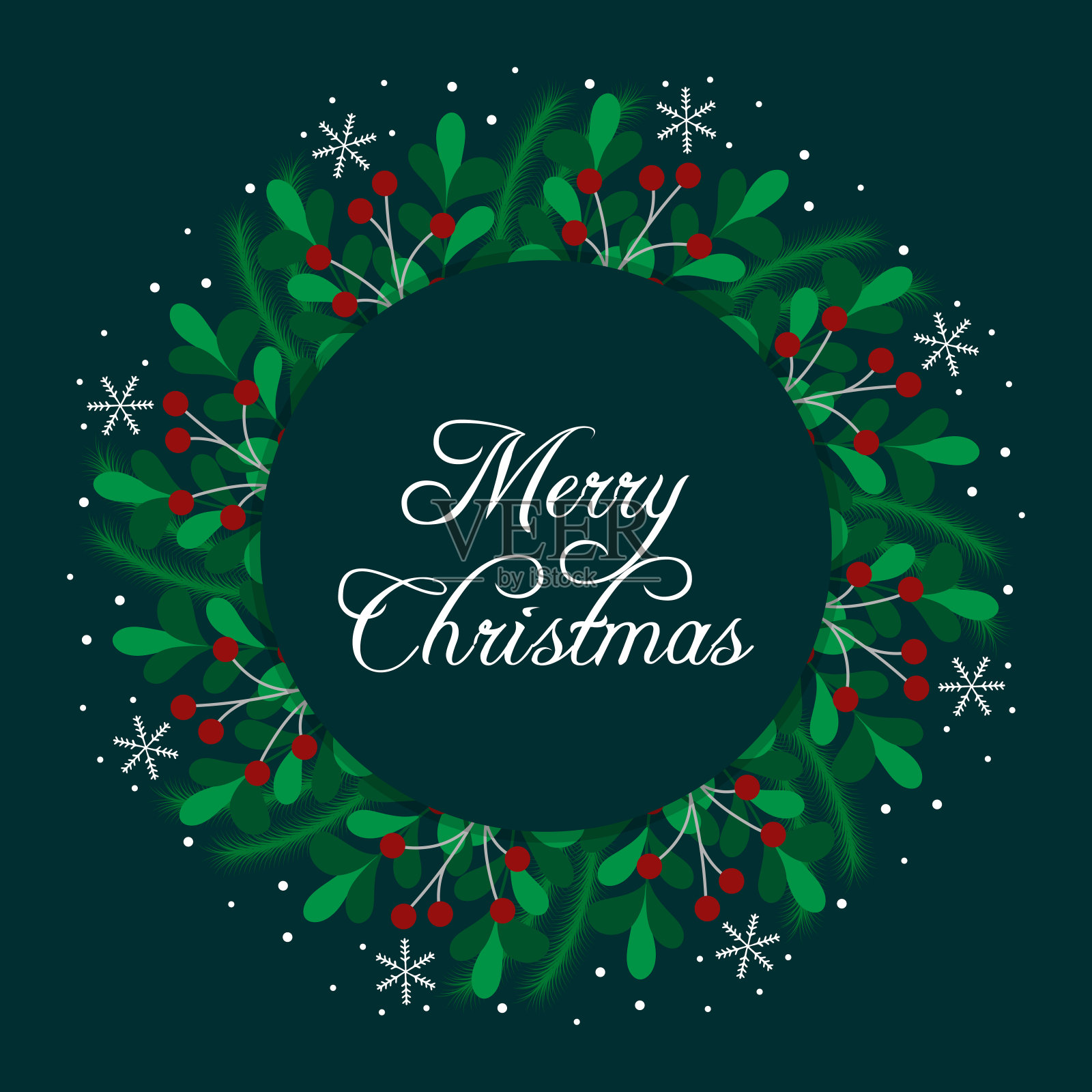 圣诞快乐。设计贺卡，横幅，邀请，明信片与浆果，雪花，冷杉枝。矢量图插画图片素材