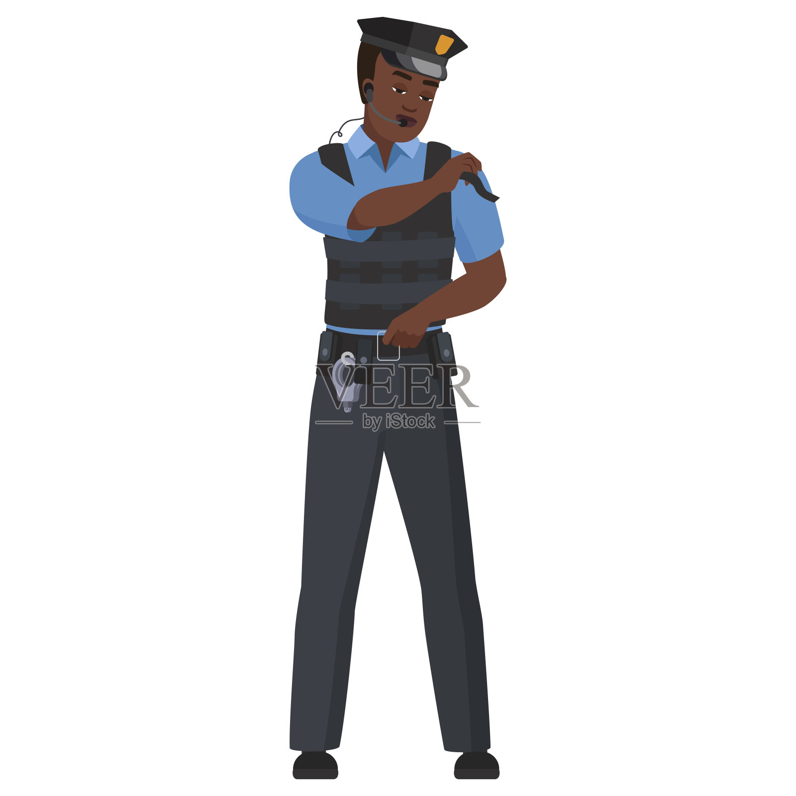 穿着防弹背心的黑人警察插画图片素材