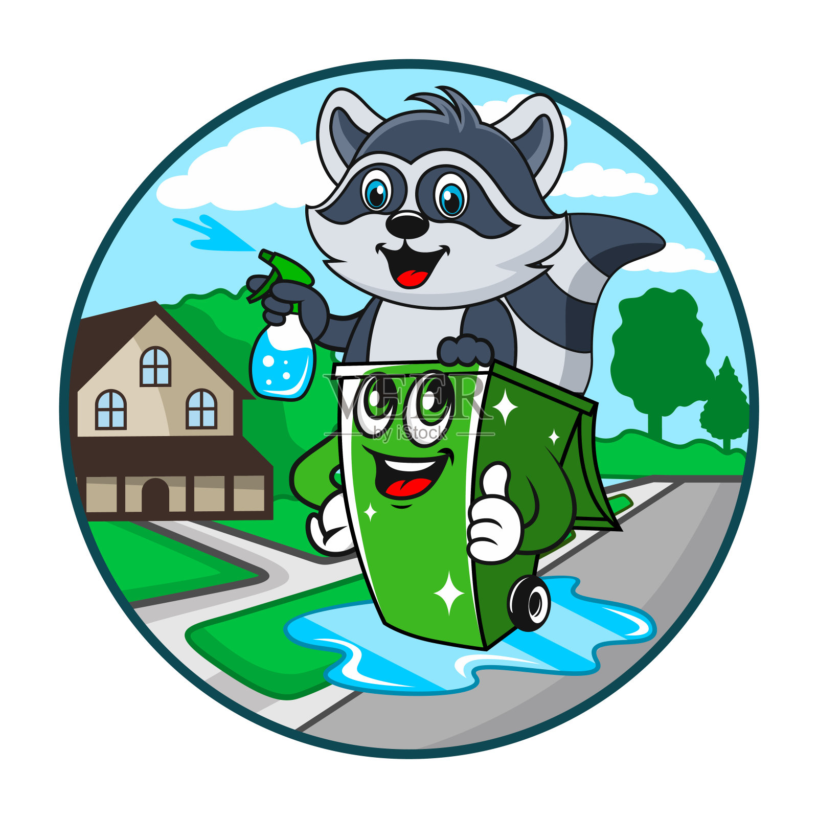 垃圾桶清洗标志插画图片素材