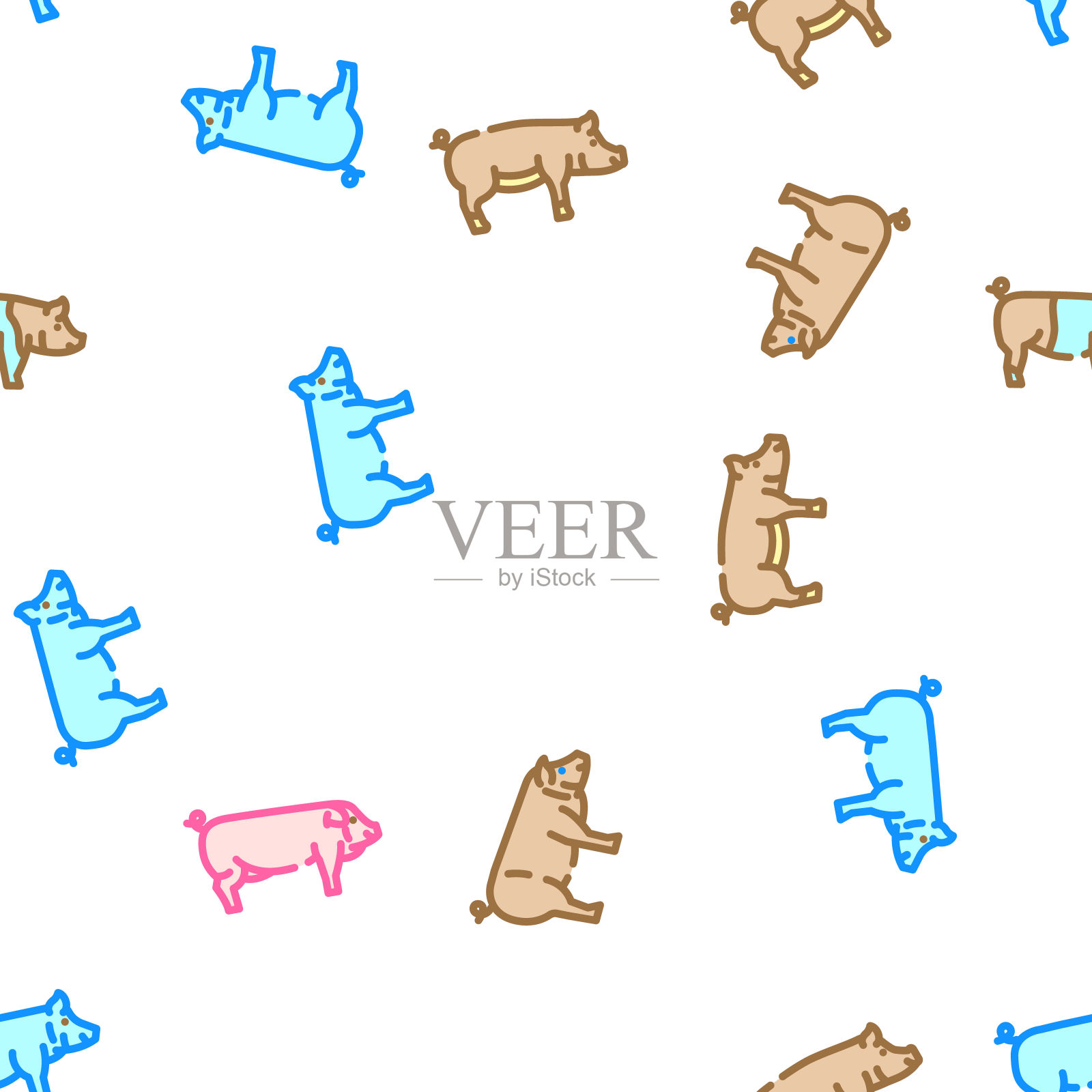 猪猪场无缝模式矢量插画图片素材