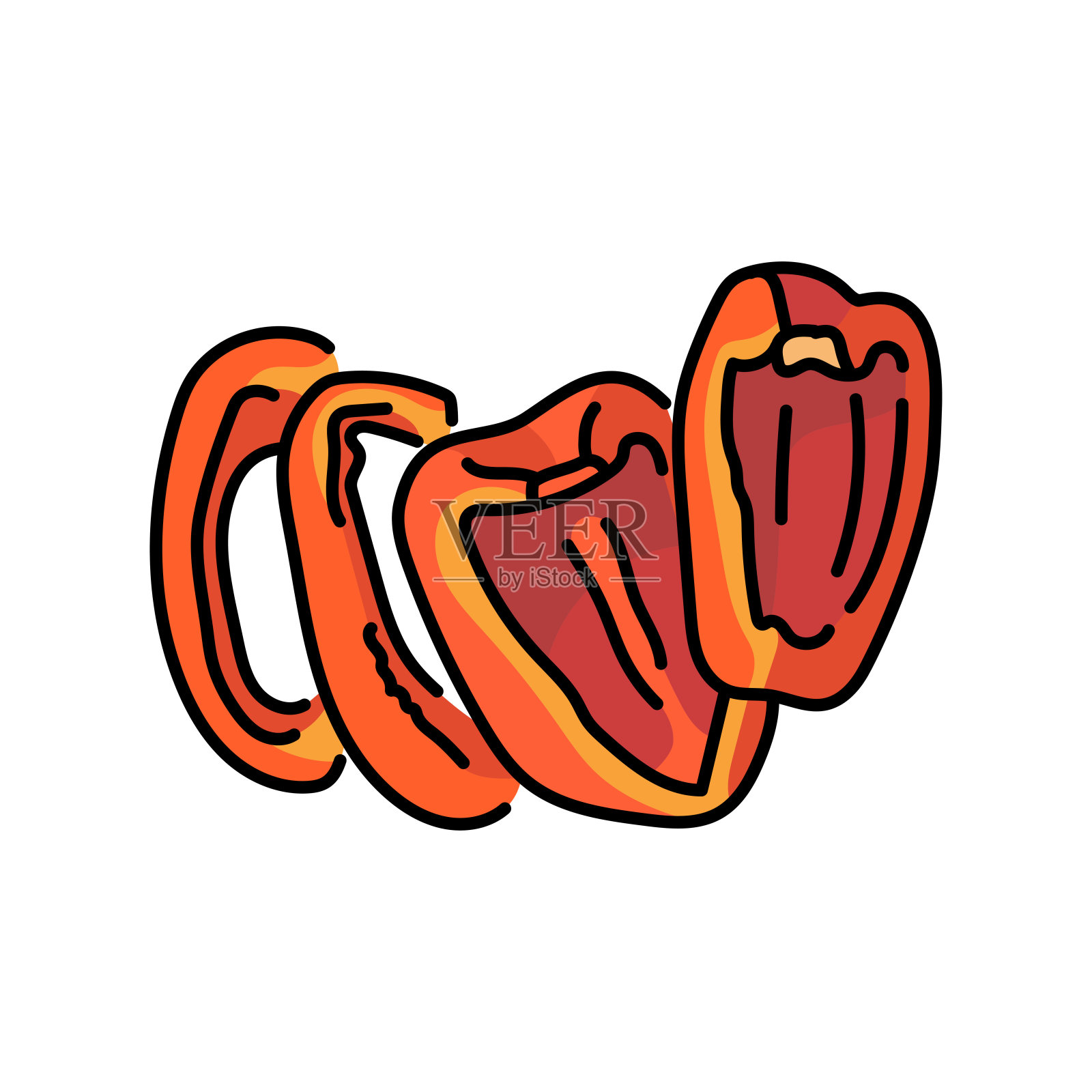 剁红辣椒的颜色线图标。天然的蔬菜。插画图片素材