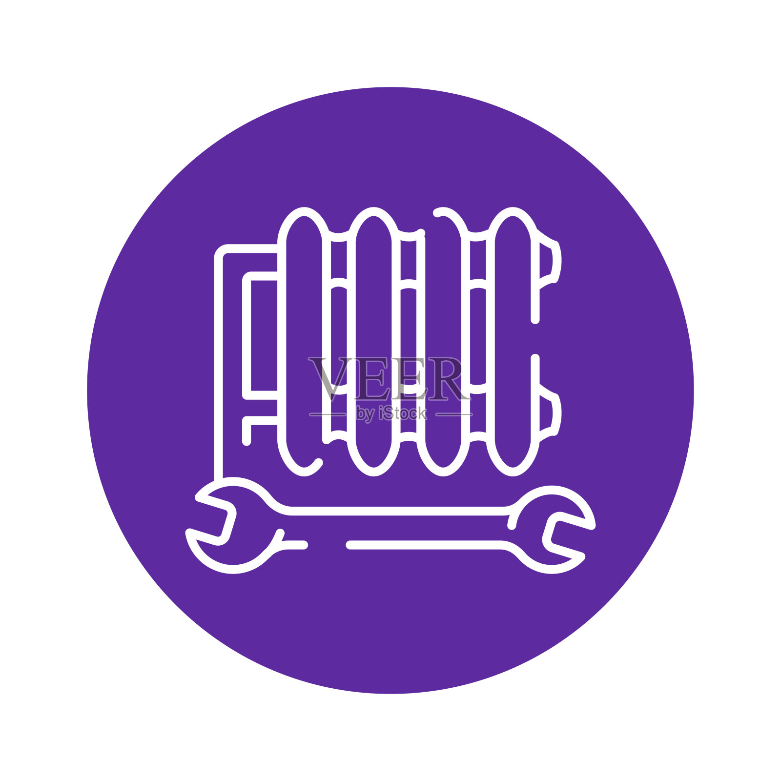 安装加热系统的黑线图标。网页的象形文字插画图片素材