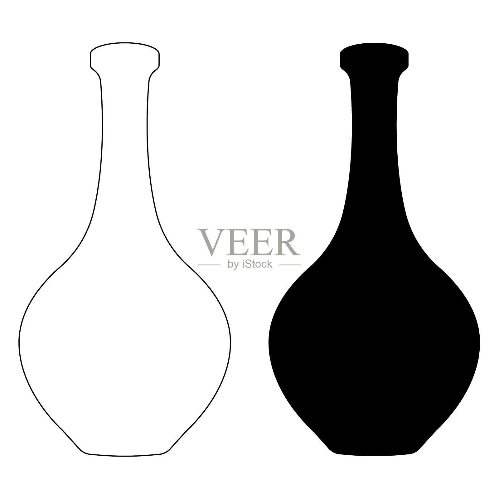 无柄水壶在一个简单的形状与轮廓和轮廓黑色插画图片素材