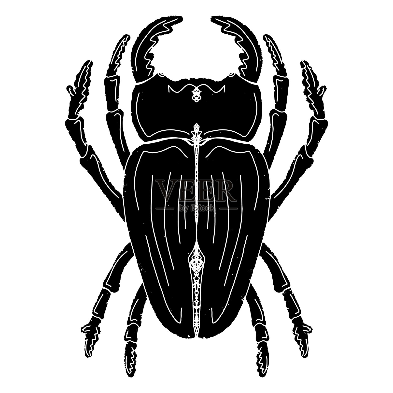 鹿角虫。黑色元素，粗糙的表面，grunge纹理，亚麻风格，斯堪的纳维亚风格。乡村风格，民间艺术。去掉这些元素。矢量设计元素。插画图片素材
