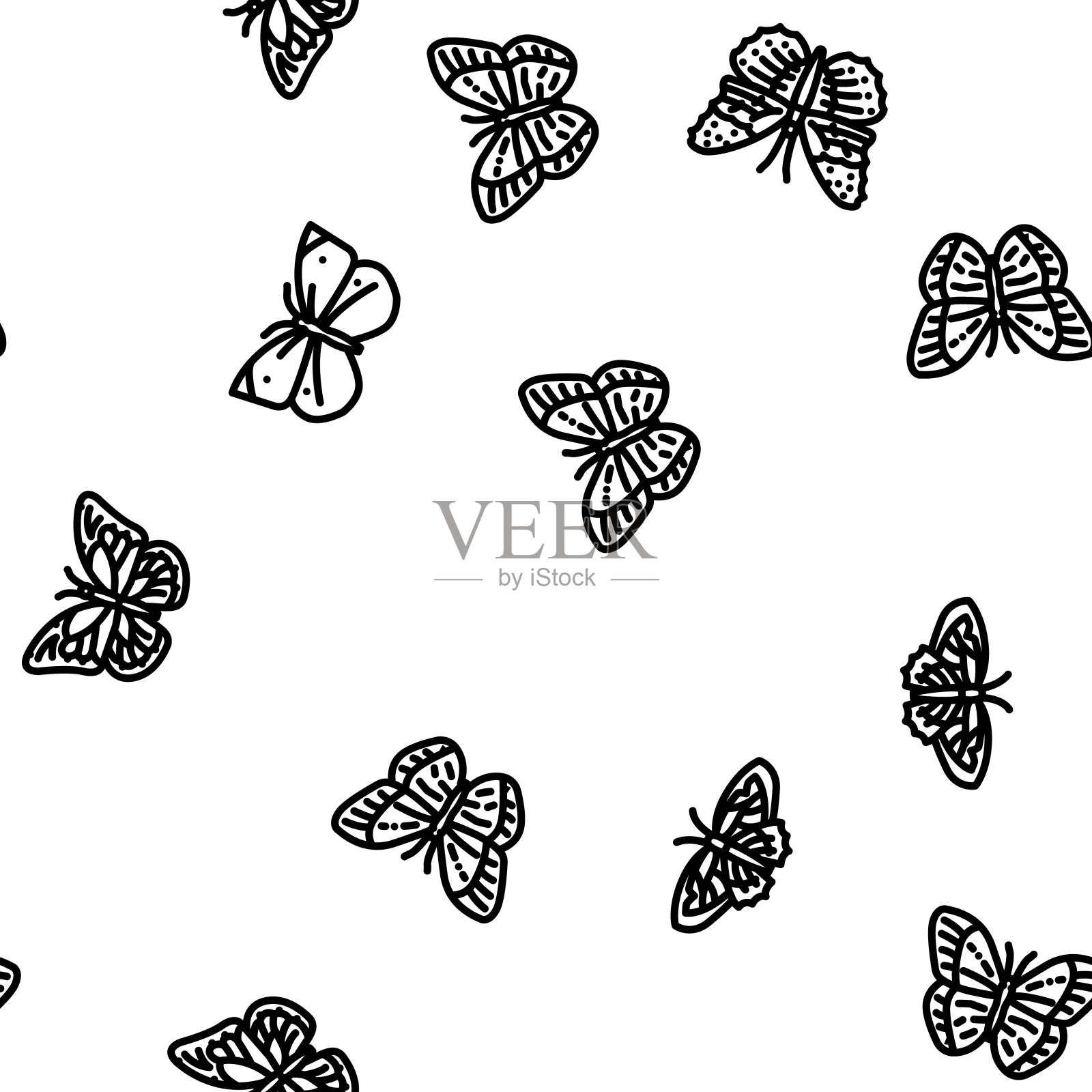 蝴蝶白色自然矢量无缝图案插画图片素材