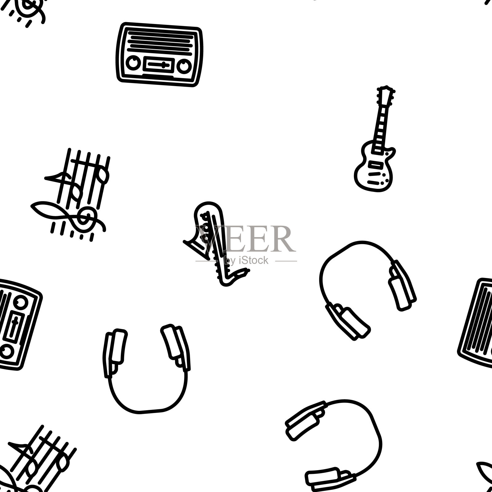复古音乐复古派对矢量无缝图案插画图片素材