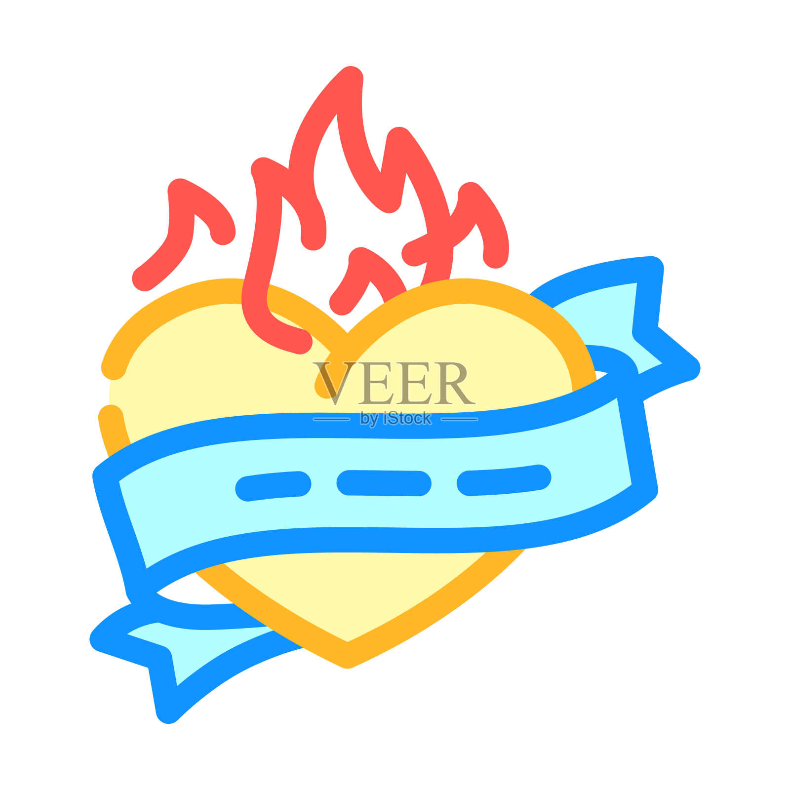 心脏艺术纹身复古的颜色图标矢量插图插画图片素材