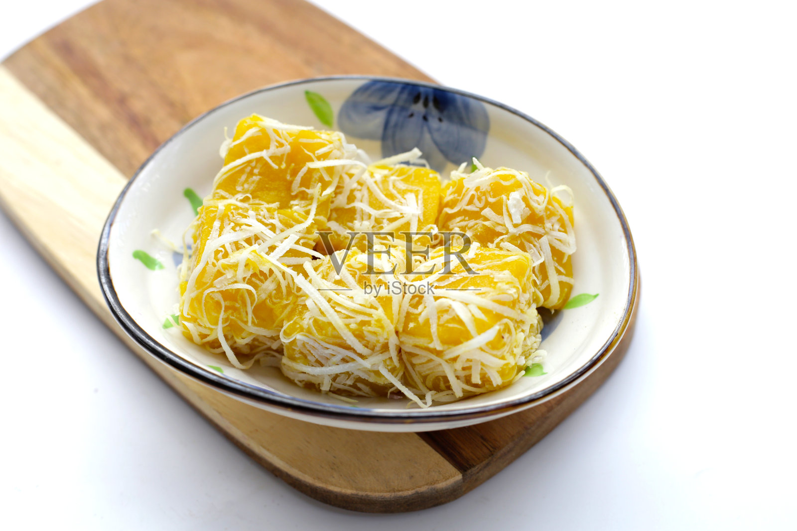 蒸南瓜蛋糕。泰国甜品。照片摄影图片