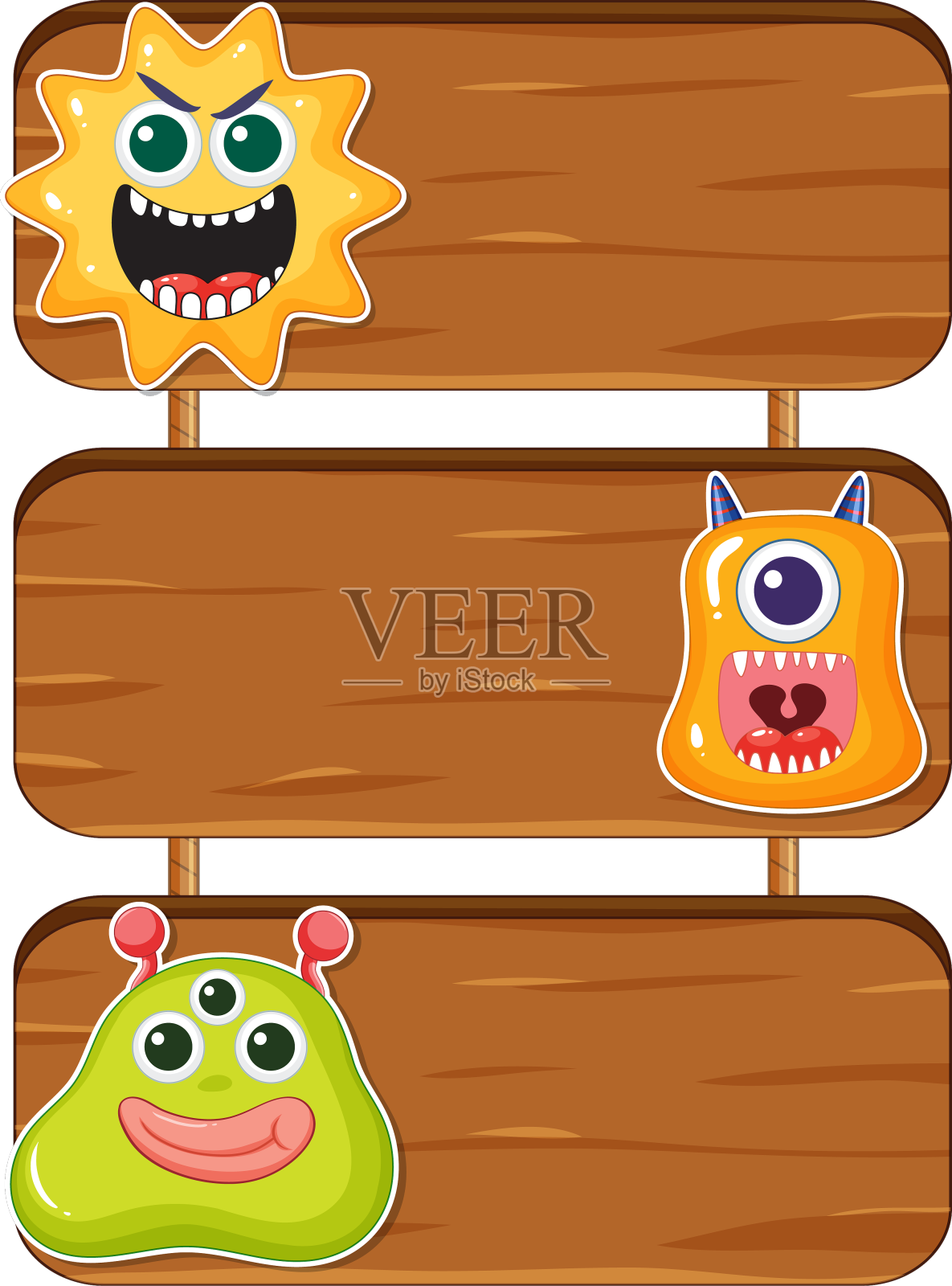 可爱的外星怪物卡通木制招牌设计元素图片