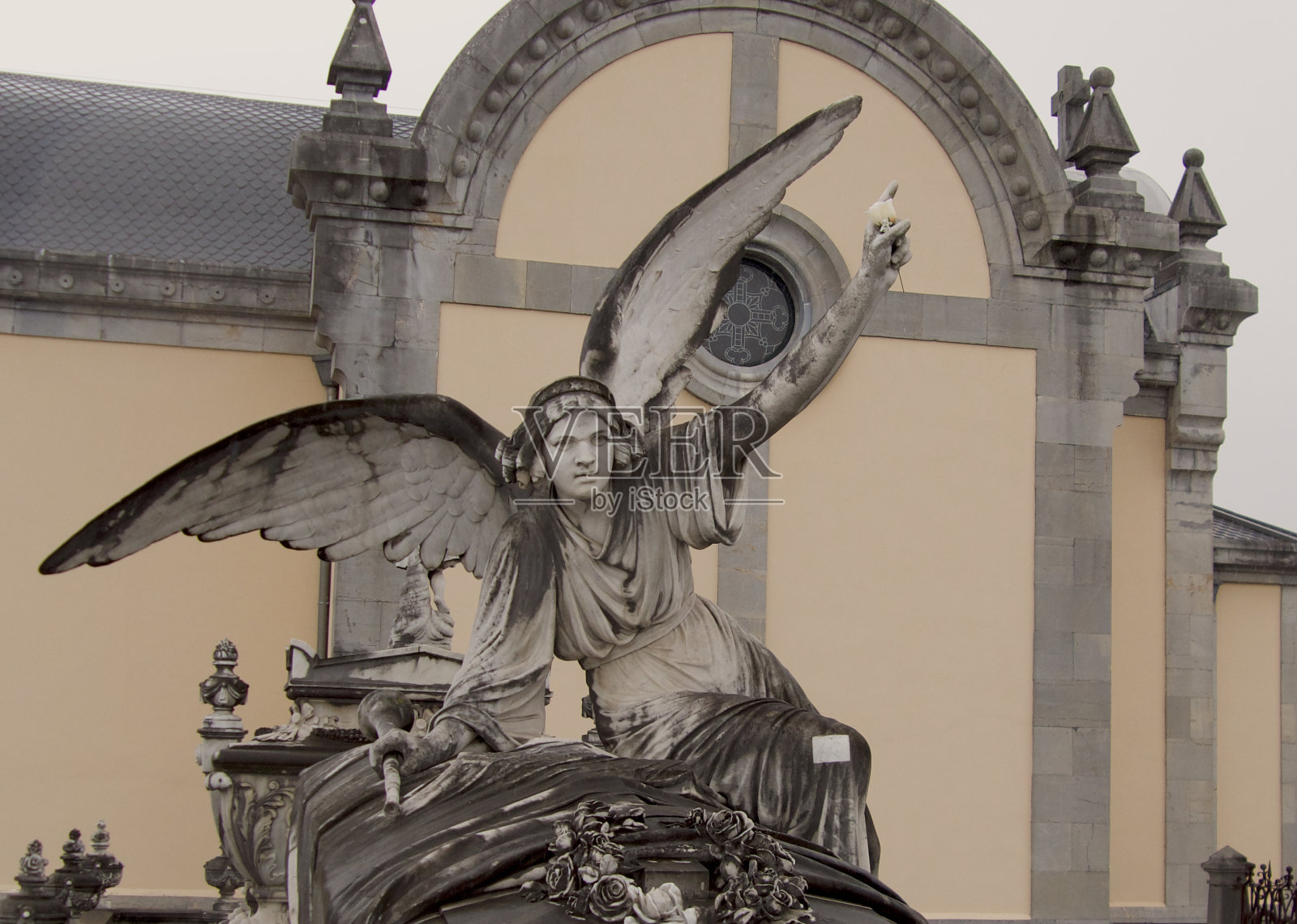 手里拿着玫瑰的女天使照片摄影图片