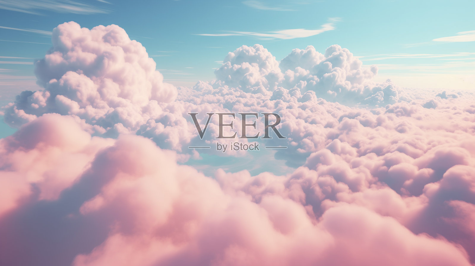 晚霞时粉蓝色的云，多云的空气，在天空中飞舞，黎明时的风景天空。三维渲染照片摄影图片