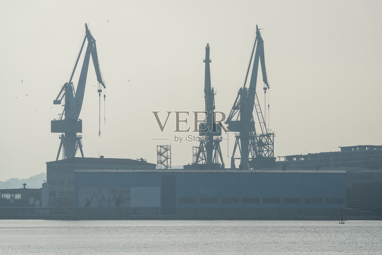 克罗地亚普拉港港口起重机的剪影照片摄影图片