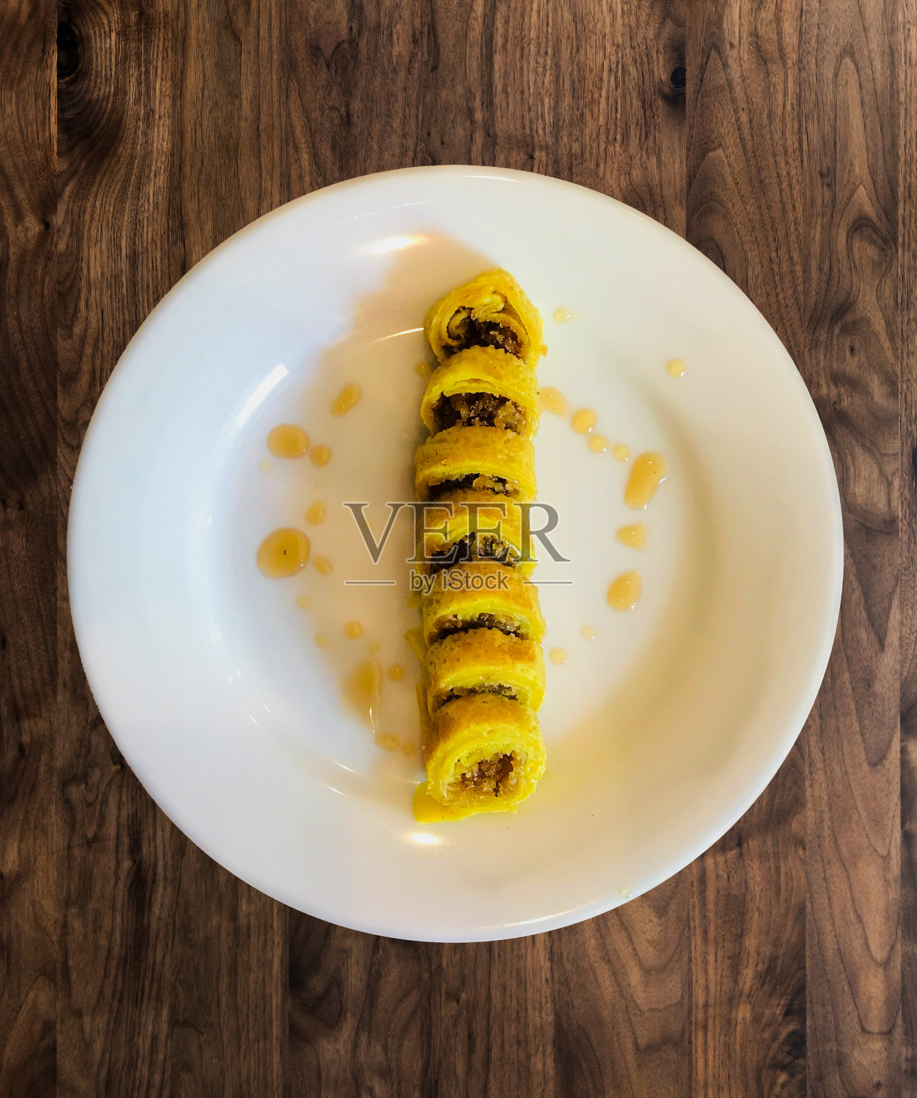 英式早餐:蜂蜜蛋奶酥煎饼照片摄影图片