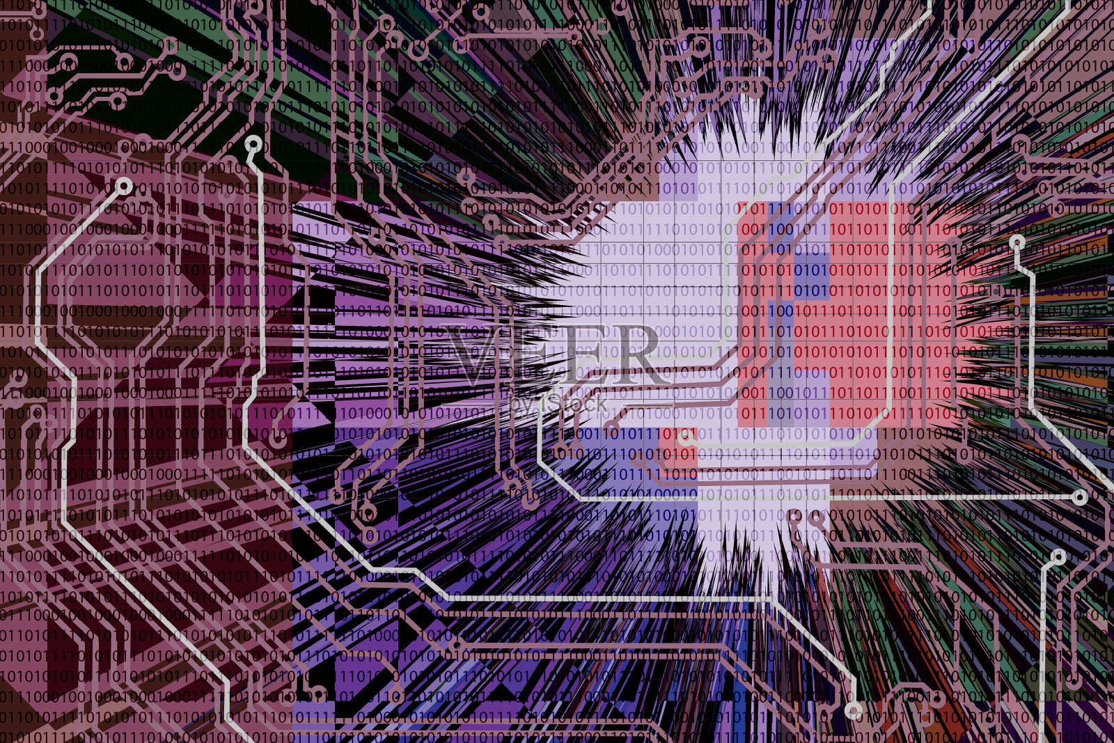 发散的符号射线的图像，其中心有一个带有印刷电路板的衬垫照片摄影图片