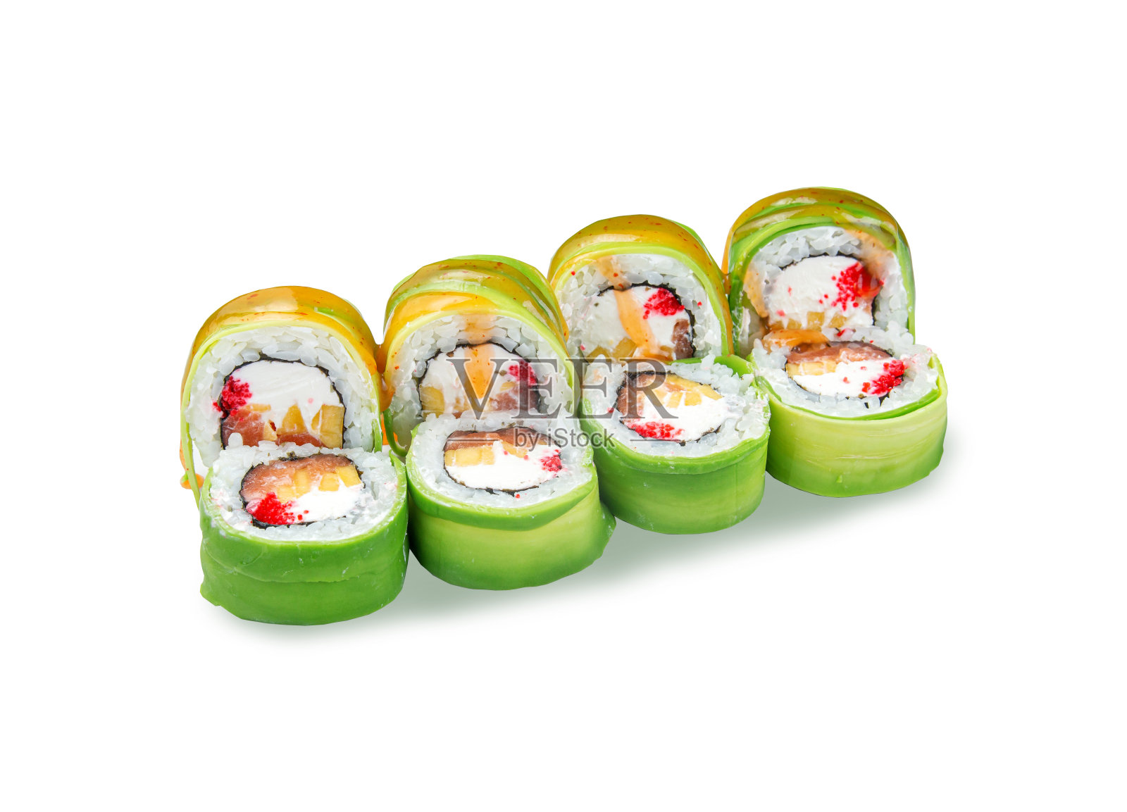 白底牛油果寿司卷照片摄影图片