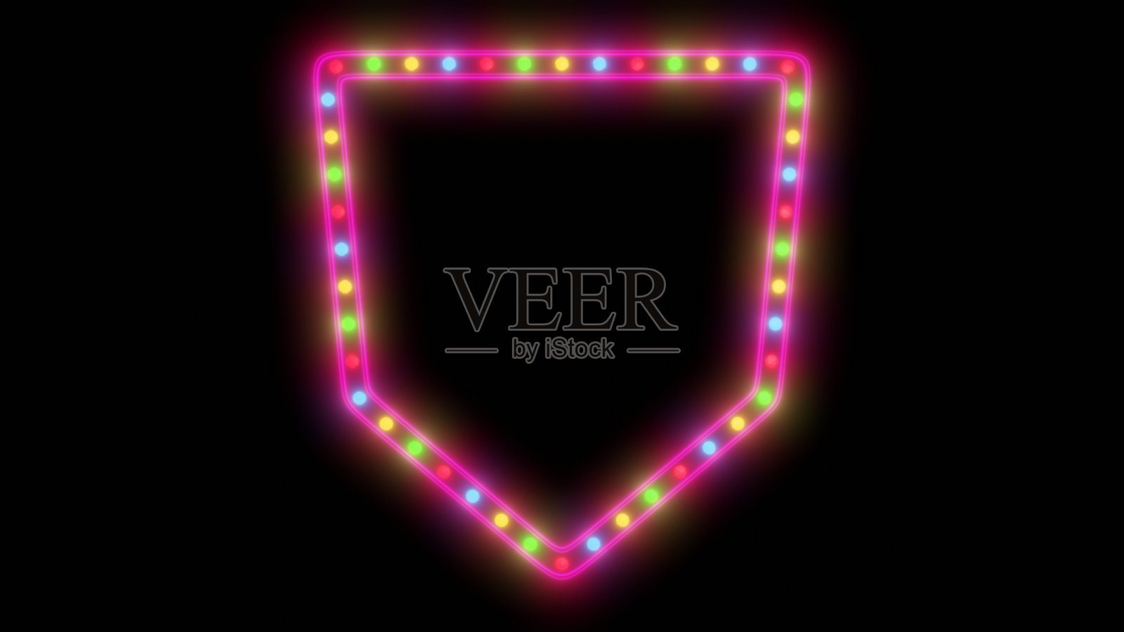 夜间广告招牌霓虹灯边框与彩色灯光在黑色的背景。三维渲染照片摄影图片