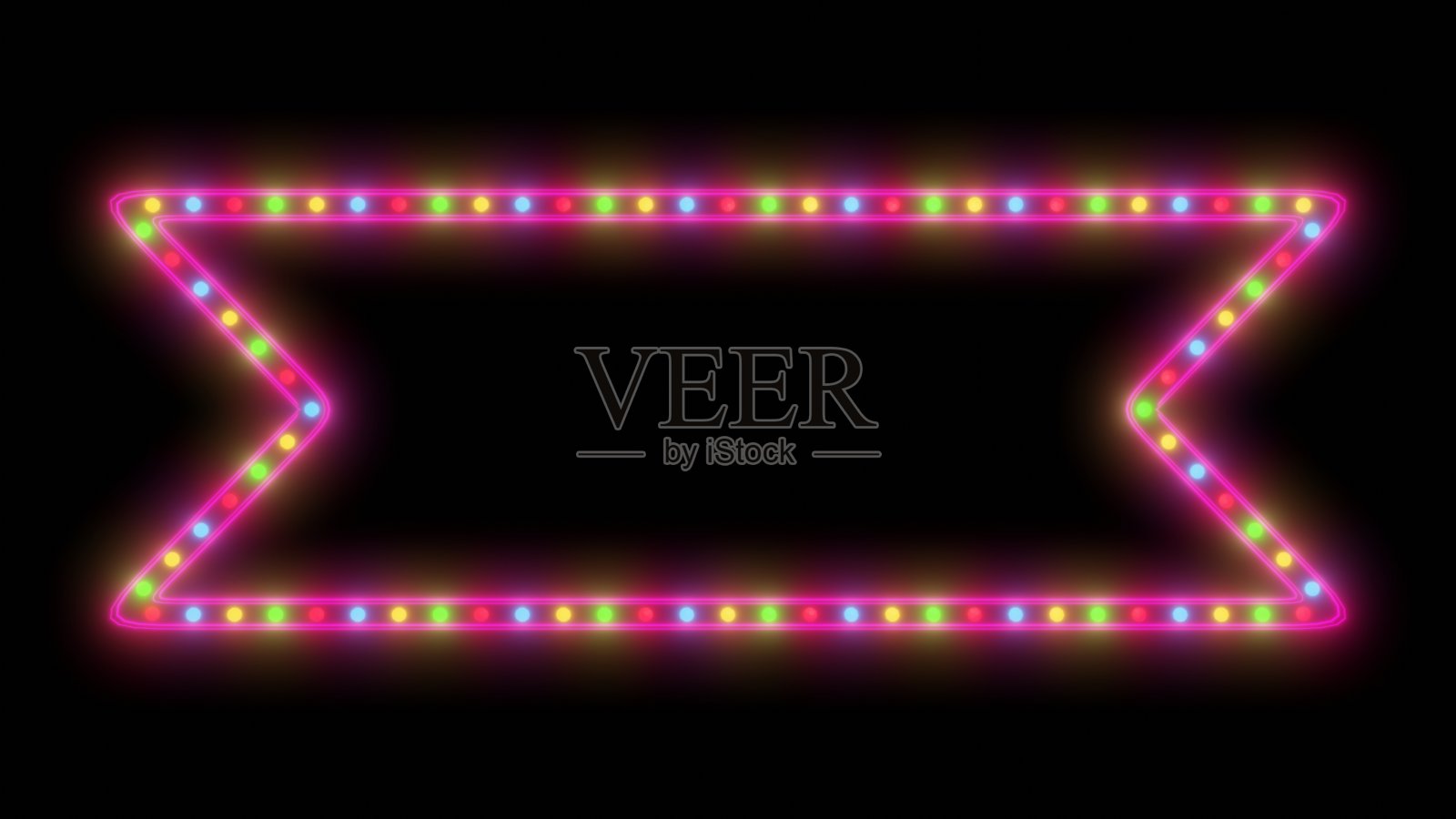 夜间广告招牌霓虹灯边框与彩色灯光在黑色的背景。三维渲染照片摄影图片