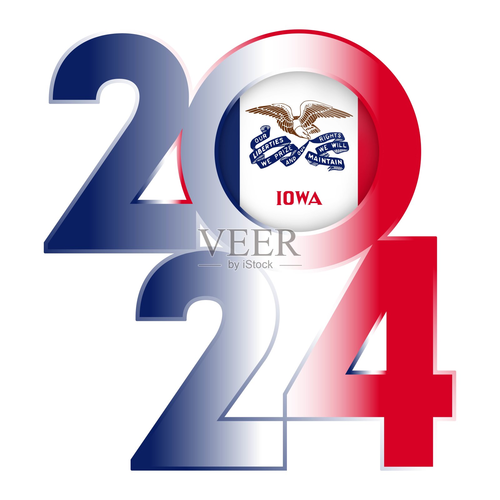 2024年的横幅，里面有爱荷华州的旗帜。矢量插图。插画图片素材