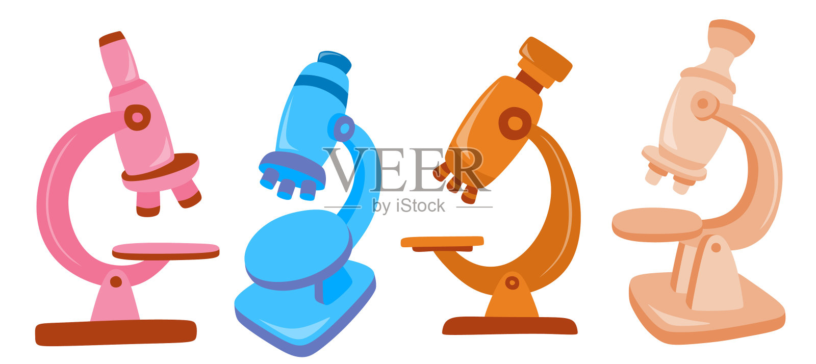 可爱的显微镜卡通矢量图标白色背景。插画图片素材